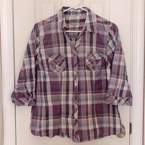 Quarter sleeve plaid snap button shirt from Sonoma